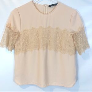 Zara Woman Lace Panel Top Size Medium
